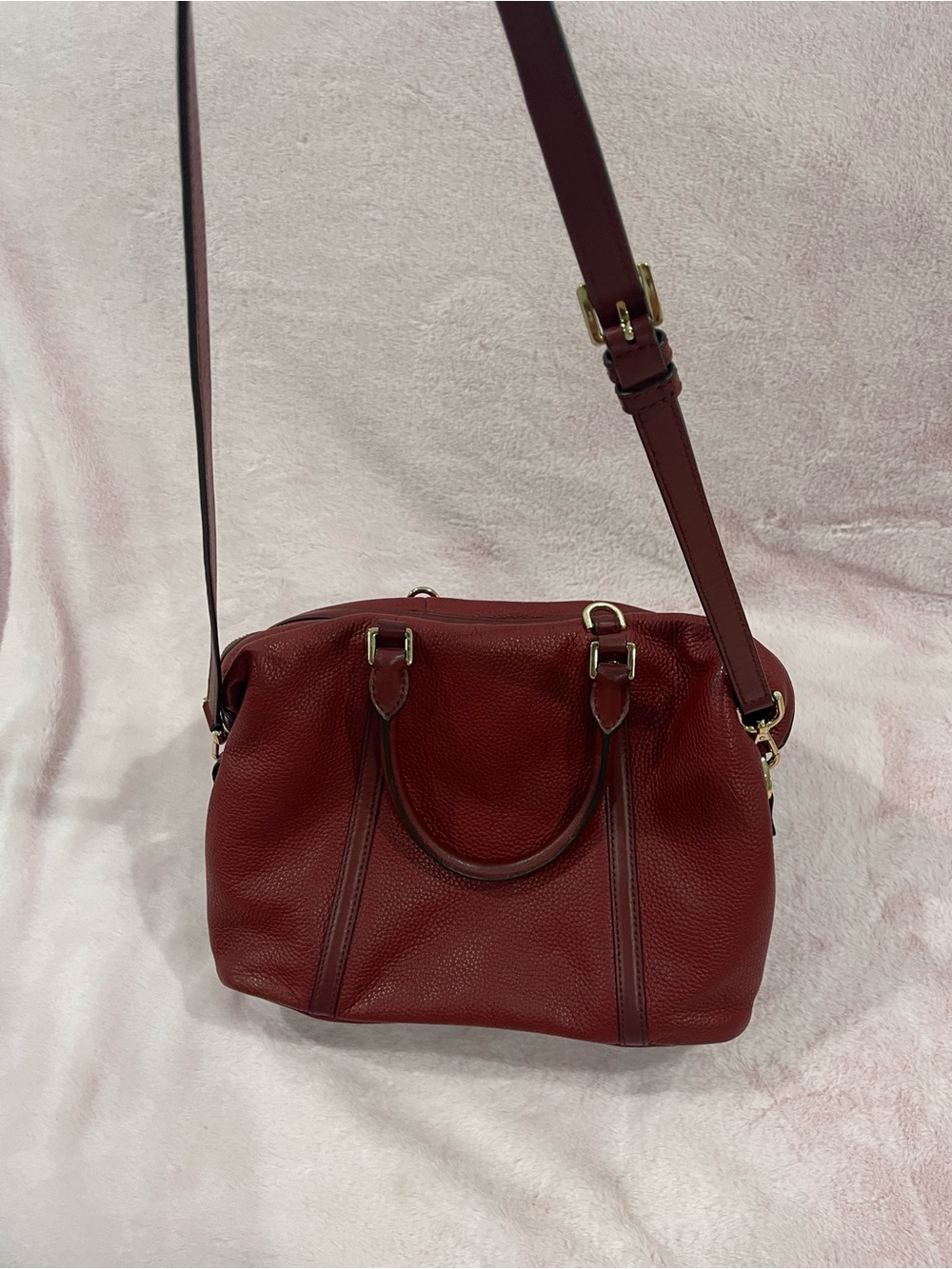 Michael Kors Burgundy Pebbled Leather Satchel with Gold Hardware - Picture 10 of 11